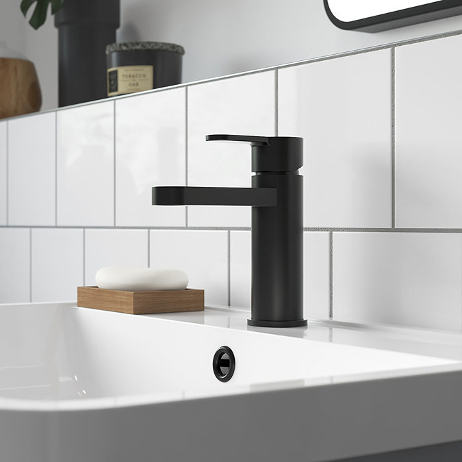 Nuie Arvan Black Mono Basin Mixer with Push Button Waste - ARV405  Profile Large Image