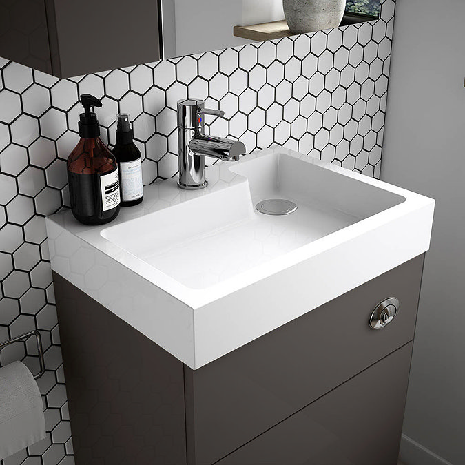 Nuie Athena 500 Gloss Grey 2-In-1 Basin, Concealed Cistern & WC Unit - PRC945CB  Profile Large Image