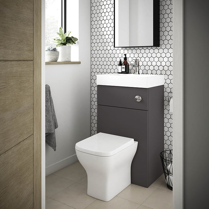 Nuie Athena 500 Gloss Grey 2-In-1 Basin, Concealed Cistern & WC Unit - PRC945CB  Feature Large Image