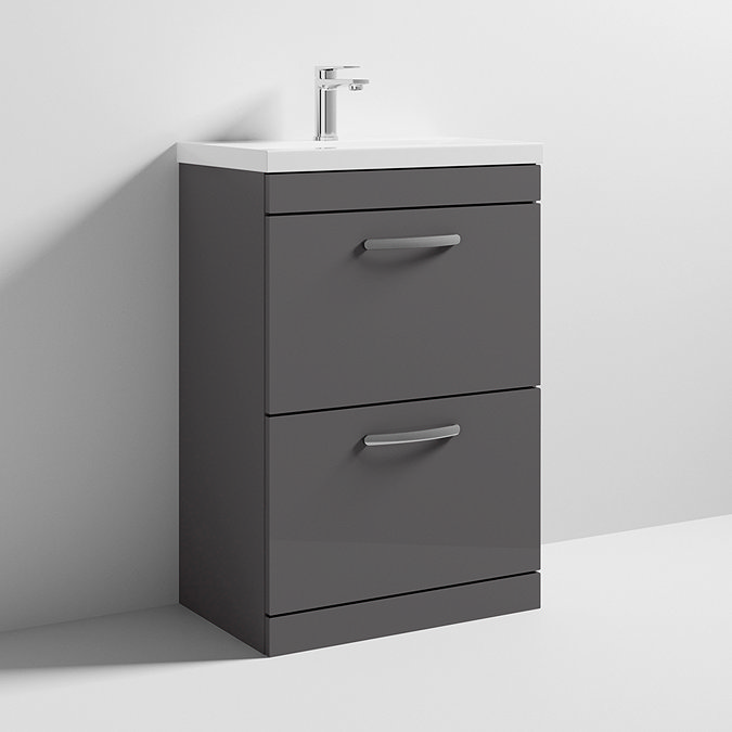Nuie Athena 600mm Gloss Grey Floor Standing 2 Drawer Vanity Unit Large Image