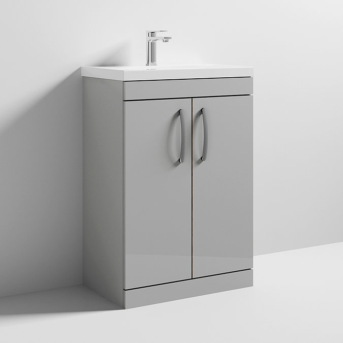 Nuie Athena 600mm Gloss Grey Mist Floor Standing Vanity Unit Large Image