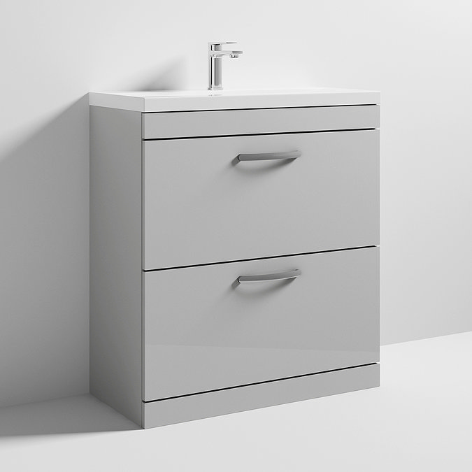 Nuie Athena 800mm Gloss Grey Mist Floor Standing 2 Drawer Vanity Unit Large Image