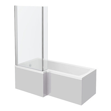 Nuie Athena Grey Mist Shower Bath - 1700mm L Shaped Inc. Screen + Panel  Profile Large Image