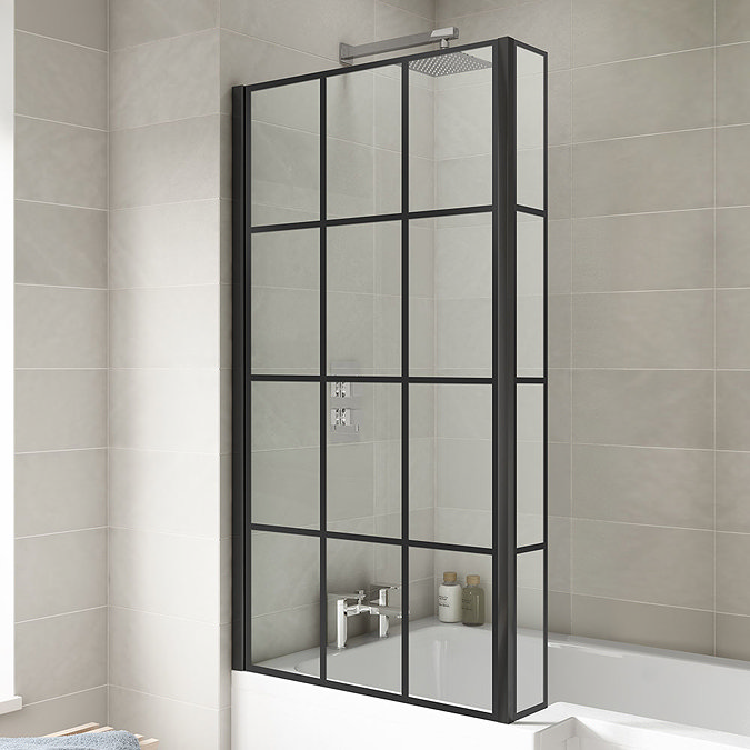 Turin Black Framed L-Shape Bath Screen Large Image