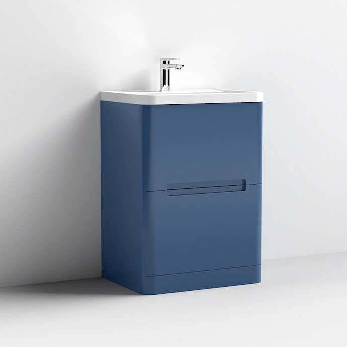 Nuie Elbe Satin Blue 600mm Floor Standing 2-Drawer Vanity Unit - PAR301A  Feature Large Image