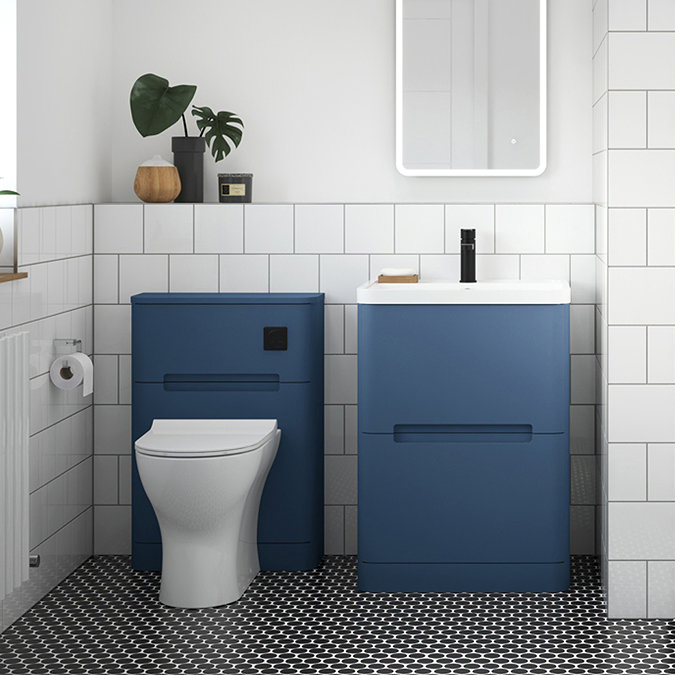 Nuie Elbe Satin Blue 600mm Floor Standing 2-Drawer Vanity Unit - PAR301A  Standard Large Image