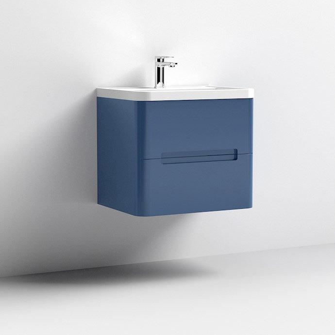 Nuie Elbe Satin Blue 600mm Wall Hung 2-Drawer Vanity Unit - PAR302A  Feature Large Image