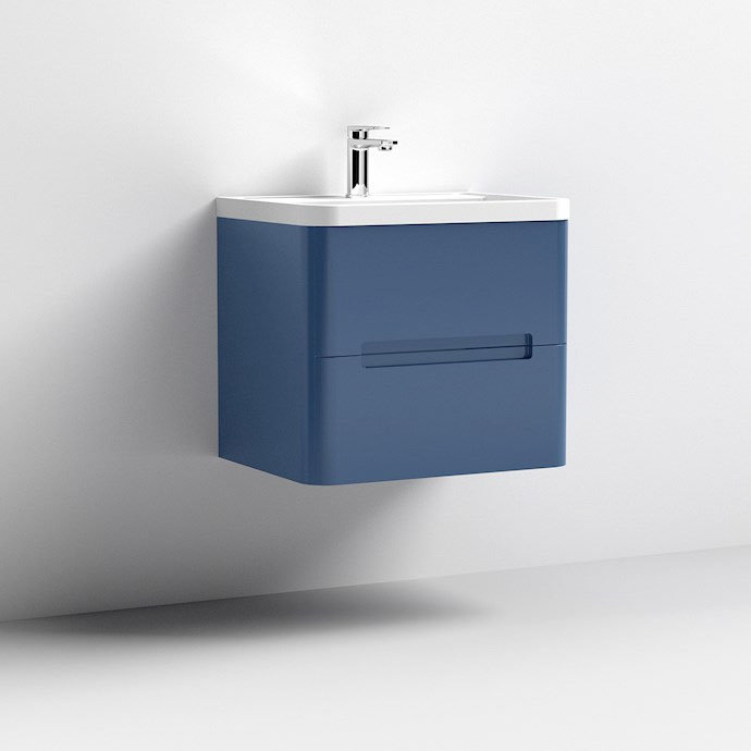 Nuie Elbe Satin Blue 600mm Wall Hung 2-Drawer Vanity Unit - PAR302A Feature Large Image
