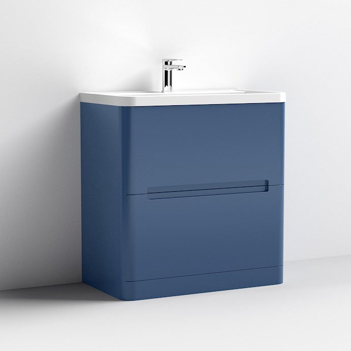 Nuie Elbe Satin Blue 800mm Floor Standing 2-Drawer Vanity Unit - PAR303A  Feature Large Image