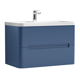 Nuie Elbe Satin Blue 800mm Wall Hung 2-Drawer Vanity Unit - PAR304A Large Image