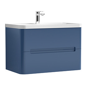 Nuie Elbe Satin Blue 800mm Wall Hung 2-Drawer Vanity Unit - PAR304A Large Image