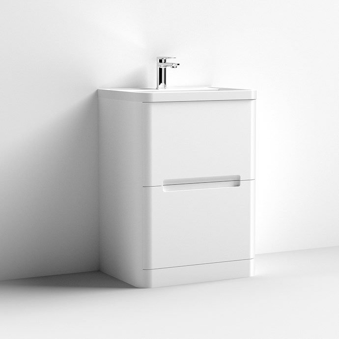 Nuie Elbe Satin White 600mm Floor Standing 2Drawer Vanity Unit PAR101A