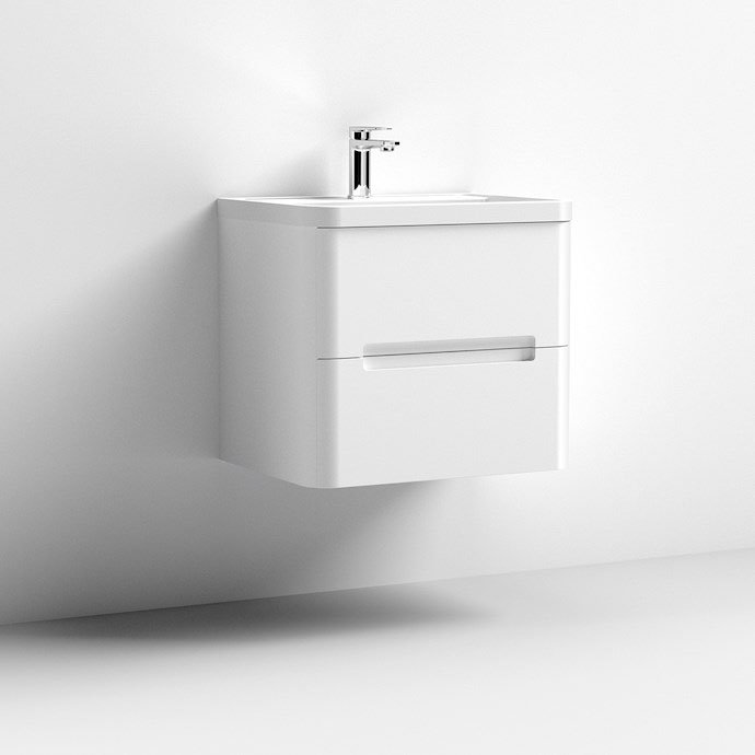 Nuie Elbe Satin White 600mm Wall Hung 2-Drawer Vanity Unit - PAR102A  Feature Large Image