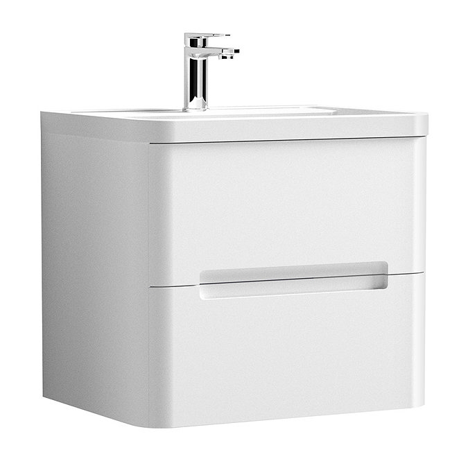 Nuie Elbe Satin White 600mm Wall Hung 2-Drawer Vanity Unit - PAR102A Large Image