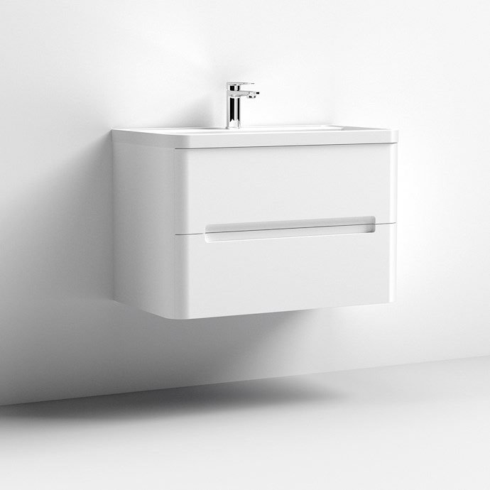 Nuie Elbe Satin White 800mm Wall Hung 2-Drawer Vanity Unit - PAR104A  Feature Large Image