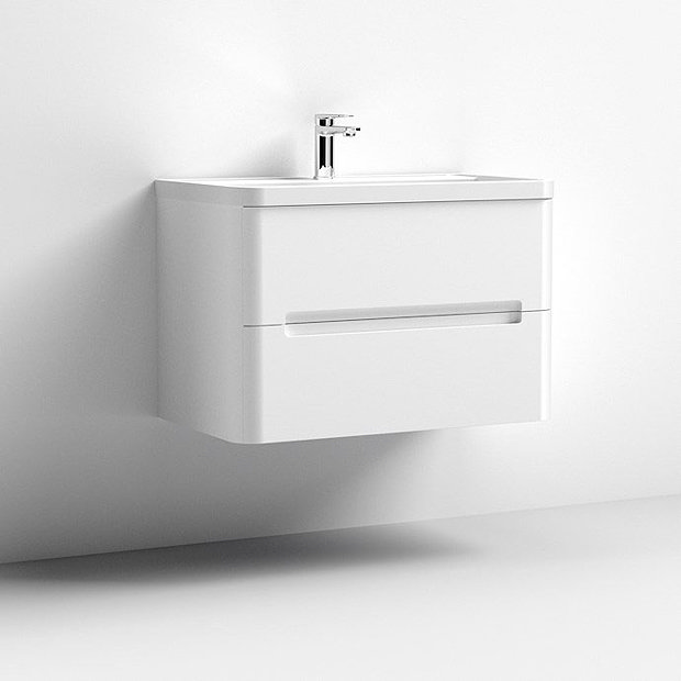 Nuie Elbe Satin White 800mm Wall Hung 2Drawer Vanity Unit PAR104A
