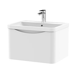 Nuie Lunar Satin White 600mm Wall Hung 1 Drawer Vanity & Polymarble Basin