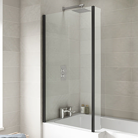 Turin Matt Black L-Shape Bath Screen Large Image