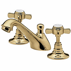 Nuie Traditional Beaumont 3 Tap Hole Deck Basin Mixer with Waste - Brushed Brass