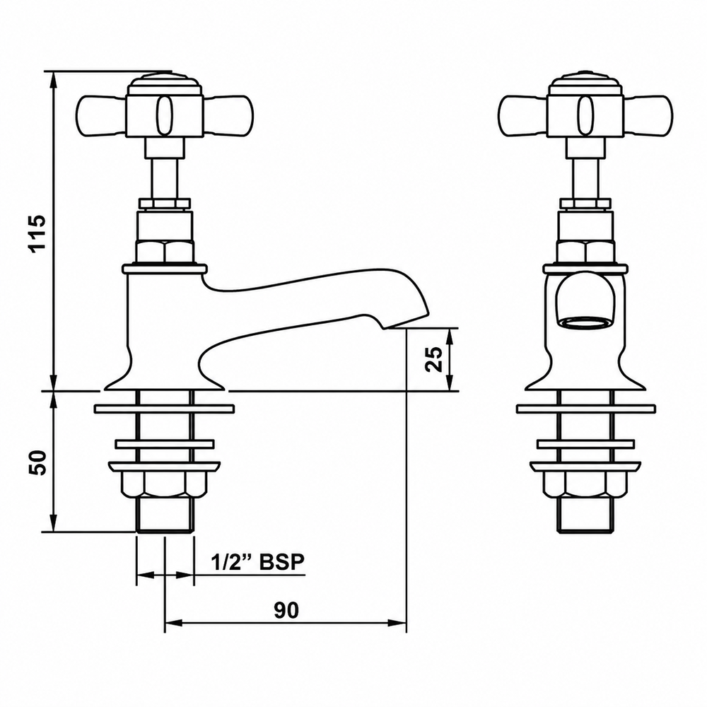 Nuie Traditional Beaumont Long Nose Basin Taps - Brushed Brass