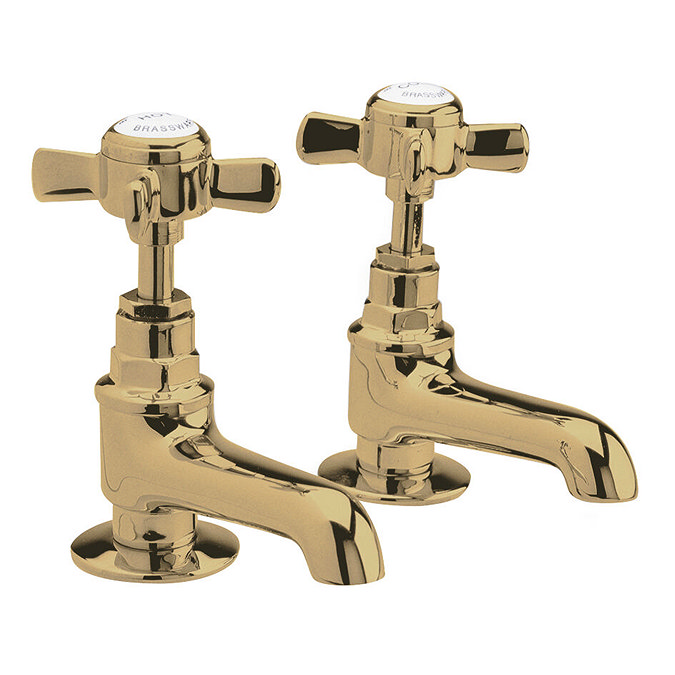 Nuie Traditional Beaumont Long Nose Basin Taps - Brushed Brass