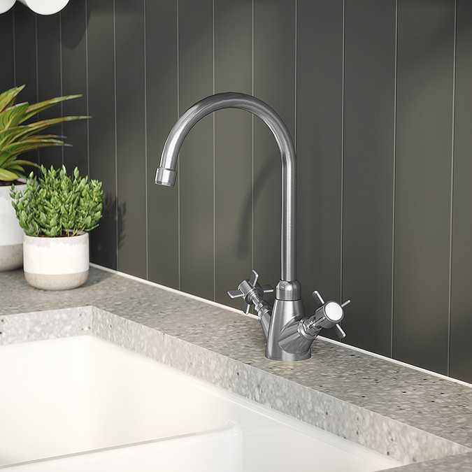 Nuie Traditional Crosshead Mono Kitchen Sink Mixer Tap - Brushed Nickel - KB603