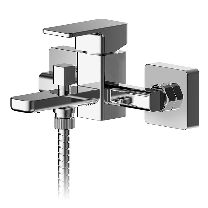 Nuie Windon Chrome Wall Mounted Bath Shower Mixer + Shower Kit - WIN316 Large Image