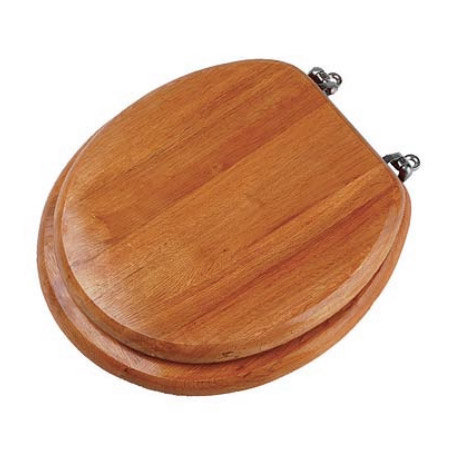 Solid Wood Oak Toilet Seat with Chrome Effect Hinges - 1604015 Large Image