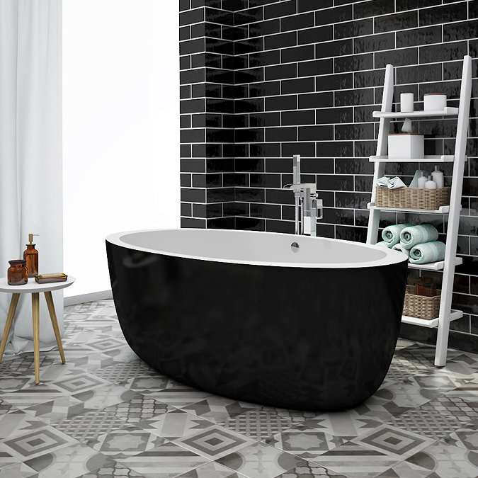 Oceania Black Modern Oval Double Ended Bath (1700 x 900mm) Large Image