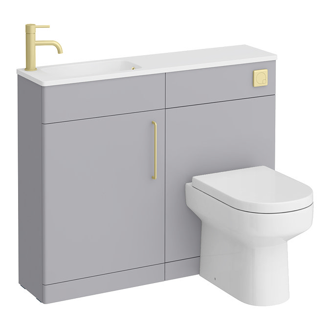 Odyssey Grey Combination Vanity and WC Unit with Brushed Brass Handle and Flush