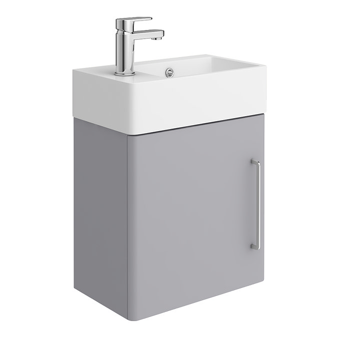 Odyssey Grey Wall Hung Cloakroom Vanity Unit - 450mm Wide with Chrome Handle (Left Hand Option)