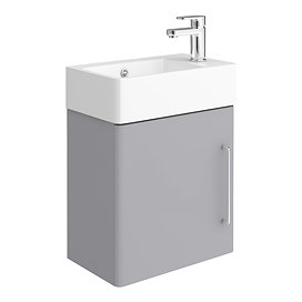 Odyssey Grey Wall Hung Cloakroom Vanity Unit - 450mm Wide with Chrome Handle (Right Hand Option)