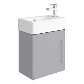 Odyssey Grey Wall Hung Cloakroom Vanity Unit - 450mm Wide with Chrome Handle (Right Hand Option)