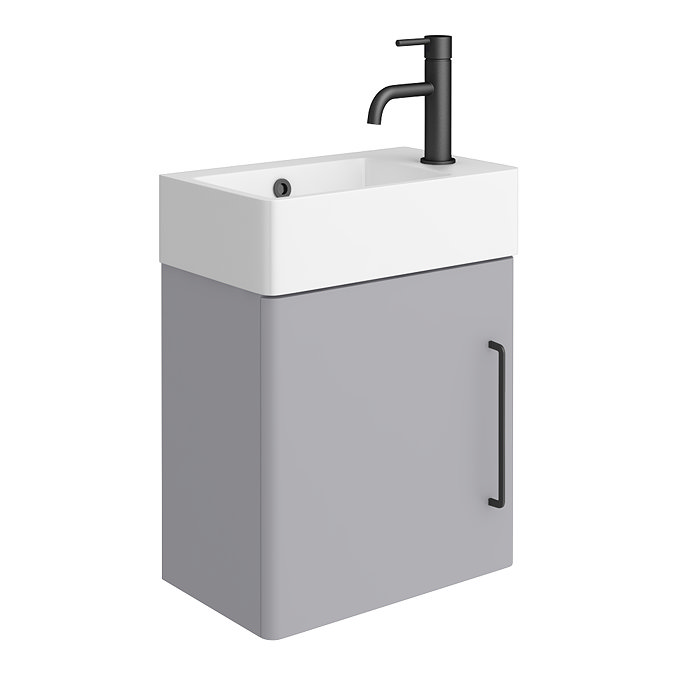 Odyssey Grey Wall Hung Cloakroom Vanity Unit - 450mm Wide with Matt Black Handle (Right Hand Option)