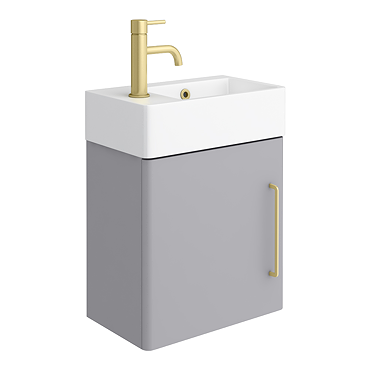 Odyssey Grey Wall Hung Cloakroom Vanity Unit - LH 450mm Wide with Brushed Brass Handle