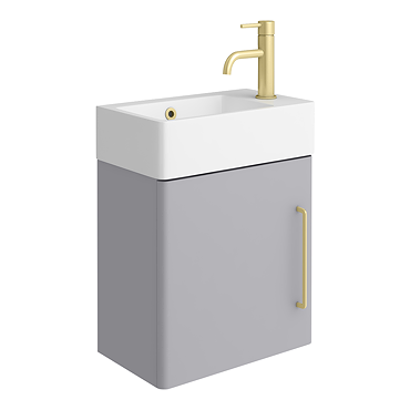 Odyssey Grey Wall Hung Cloakroom Vanity Unit - RH 450mm Wide with Brushed Brass Handle