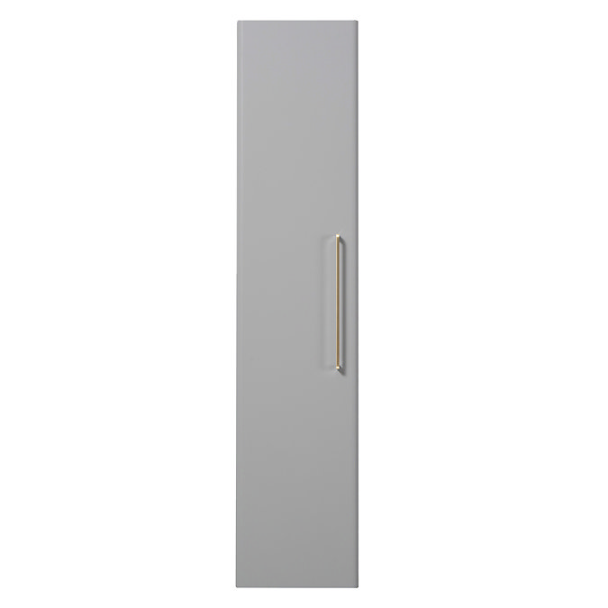 Odyssey Grey Wall Hung Tall Storage Unit with Brushed Brass Handle - 1400mm