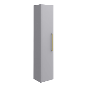 Odyssey Grey 1400 Wall Hung Tall Storage Unit with Brushed Brass Handle