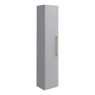 Odyssey Grey Wall Hung Tall Storage Unit with Brushed Brass Handle - 1400mm