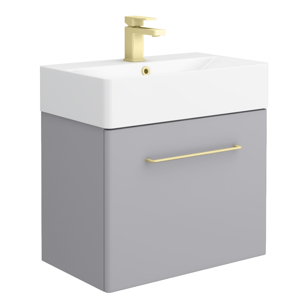 Odyssey Grey Wall Hung Vanity Unit - 600mm Wide with Brushed Brass ...