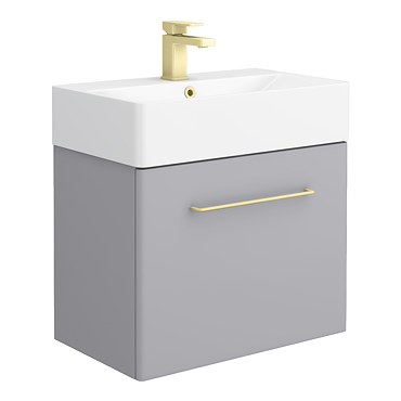 Odyssey Grey Wall Hung Vanity Unit - 600mm Wide with Brushed Brass Handle