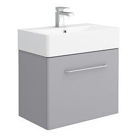 Odyssey Grey Wall Hung Vanity Unit - 600mm Wide with Chrome Handle