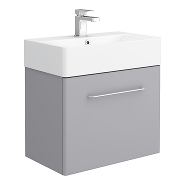 Odyssey Grey Wall Hung Vanity Unit - 600mm Wide with Chrome Handle