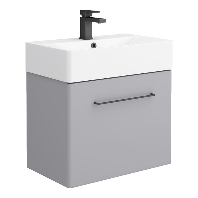 Odyssey Grey Wall Hung Vanity Unit - 600mm Wide with Matt Black Handle