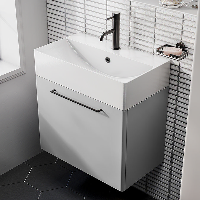 Odyssey Grey Wall Hung Vanity Unit - 600mm Wide with Matt Black Handle