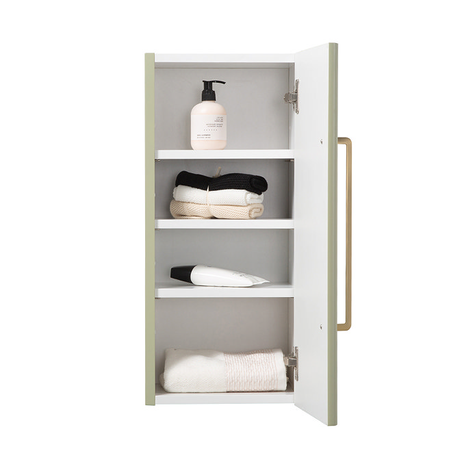 Odyssey Sage Wall Hung Cabinet with Brushed Brass Handle - 650mm