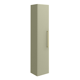 Odyssey Sage Wall Hung Tall Storage Unit with Brushed Brass Handle - 1400mm