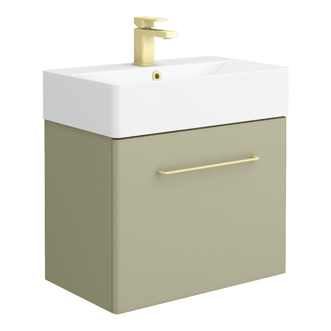 Odyssey Sage Wall Hung Vanity Unit - 600mm Wide with Brushed Brass Handle