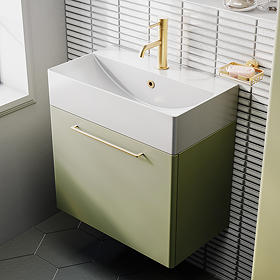 Odyssey Sage Wall Hung Vanity Unit - 600mm Wide with Brushed Brass Handle