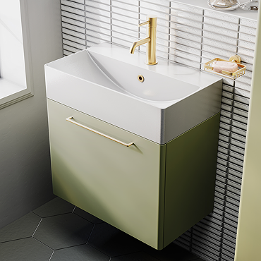 Odyssey Sage Wall Hung Vanity Unit - 600mm Wide with Brushed Brass Handle